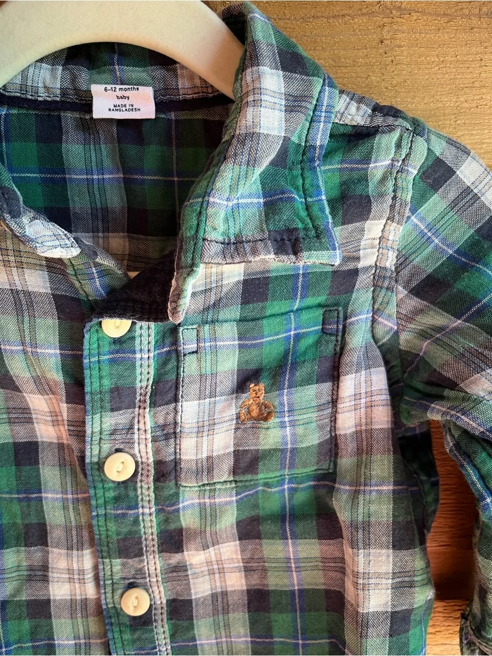 GAP - Kids Baby Green and Navy Plaid Button-Up Shirt